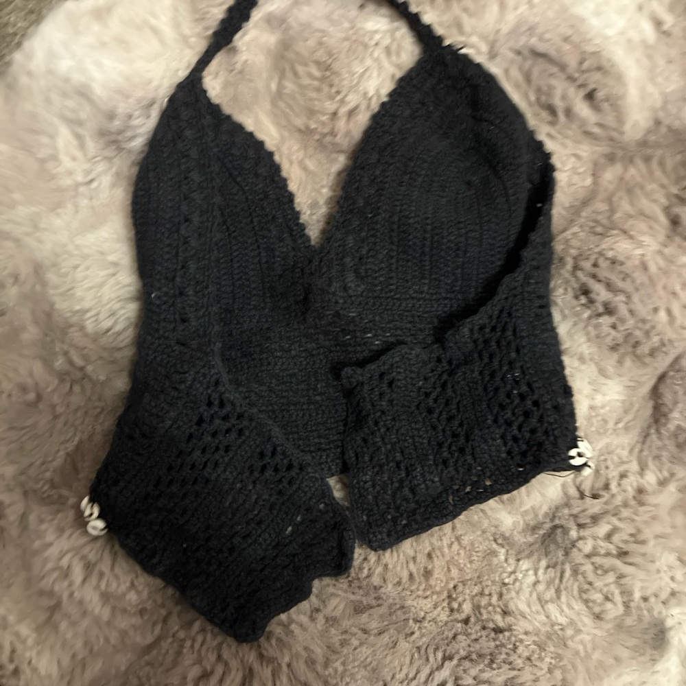 Black Halter crocheted top